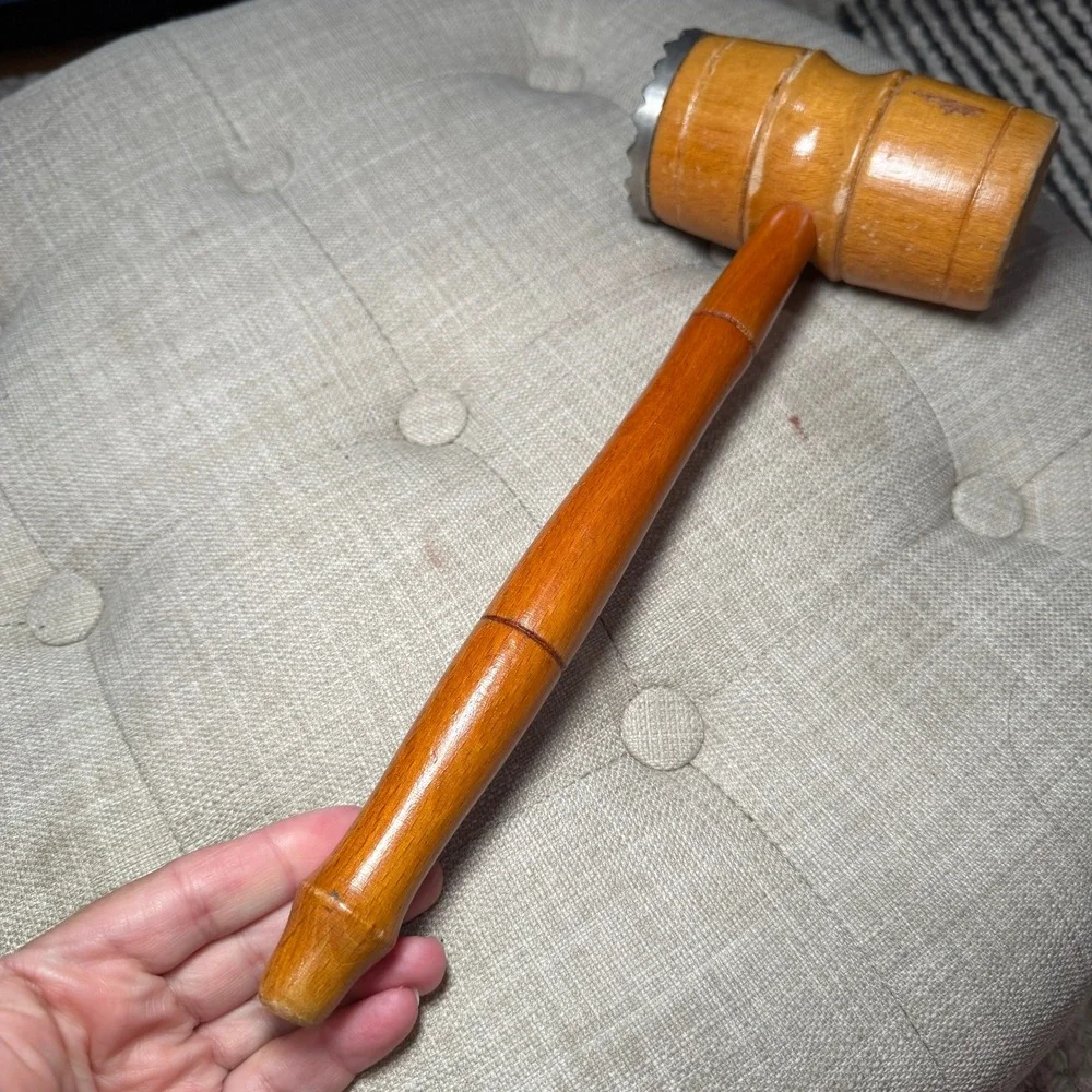 Vintage Dual Face Meat Tenderizer Mallet‎ Wood Handle Farmhouse Kitchen Tool